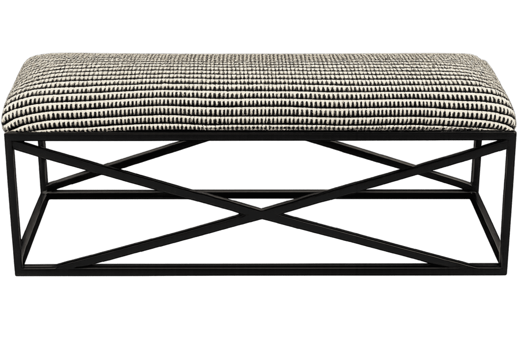 Geometric Stripe Fabric Bench with Black Metal Legs