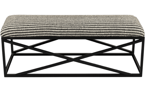 Geometric Stripe Fabric Bench with Black Metal Legs