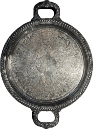 Antique Silver Plated Engraved Tray with Handles