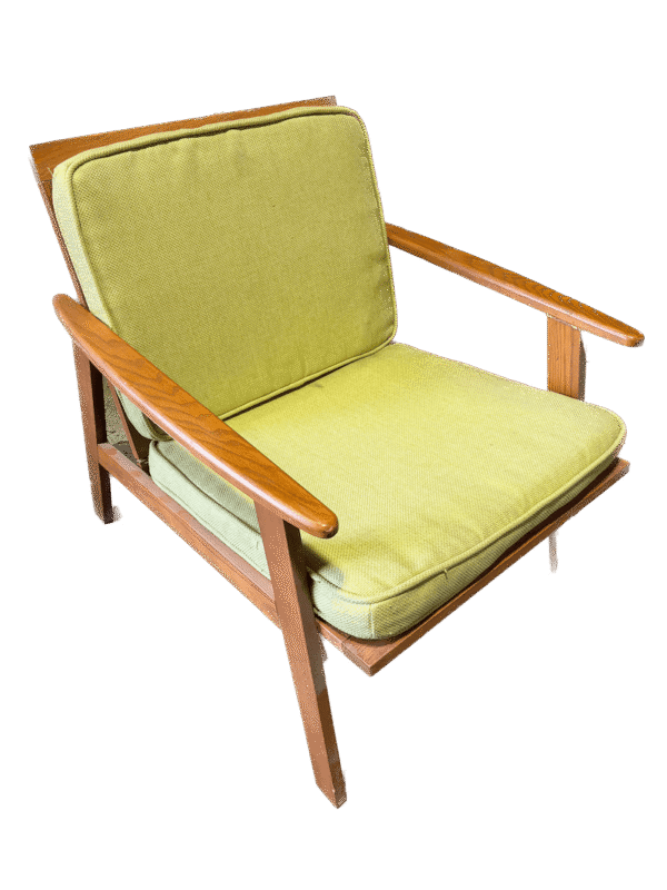 Mid-Century Modern Wooden Chair with Green Cushions