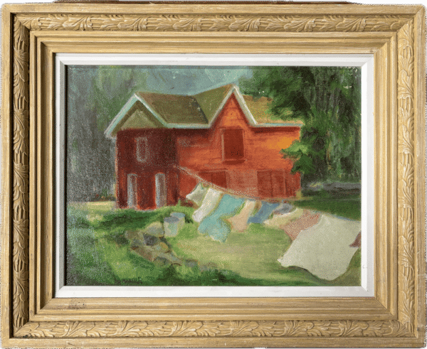 Red Farmhouse Framed Oil Painting