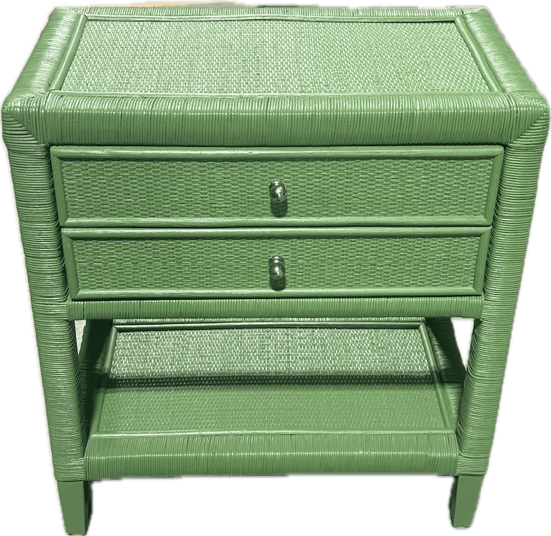 Green Rattan 2-Drawer Bedside Table