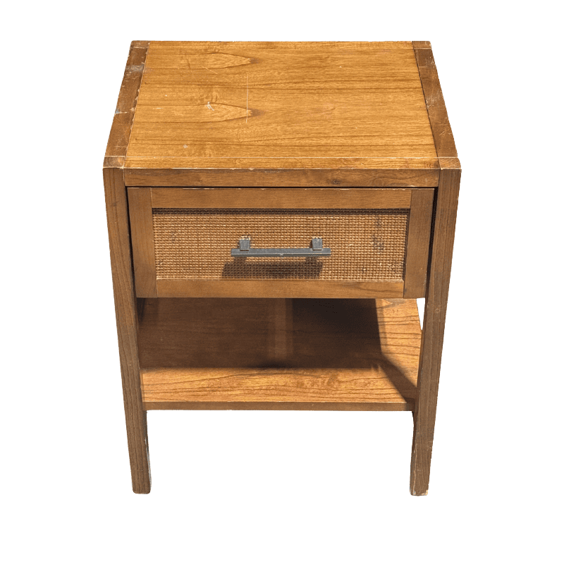 Wood Bedside Table with Cane Drawer Front