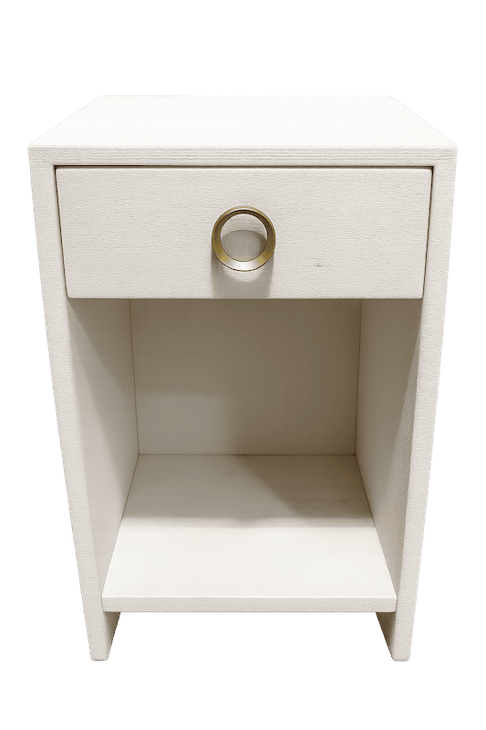 Linen Color Shagreen Bedside Table with Gold Handle