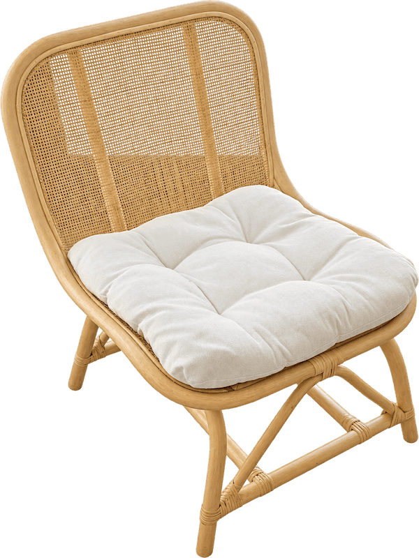 Two Rattan Armless Chairs with Cushions and Round Bent Wood Table