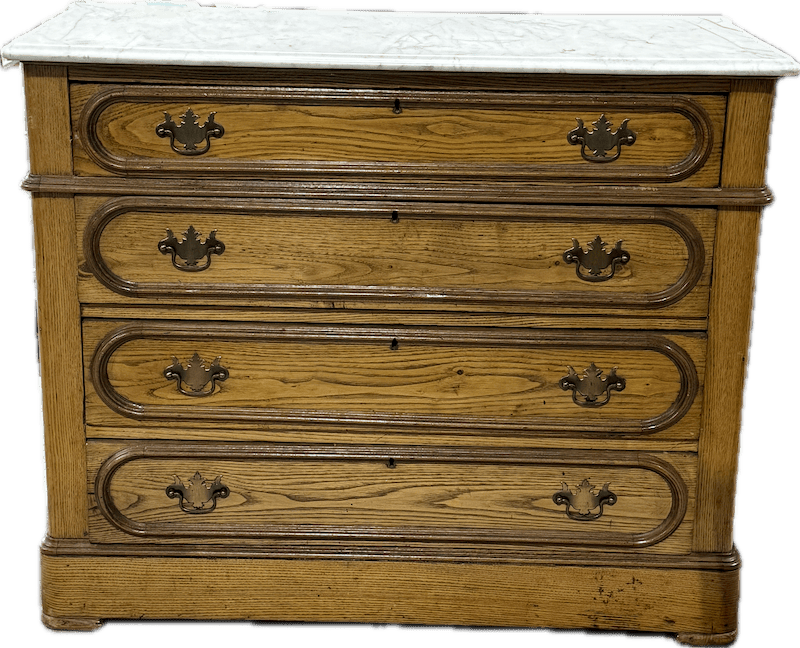 Vintage Marble Topped Oak Dresser with Brass Handles