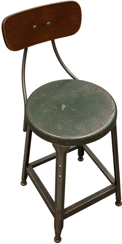Green Metal Stool with Wooden Back