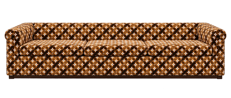 Mid-Century Modern Brown Checkered Sofa and Loveseat