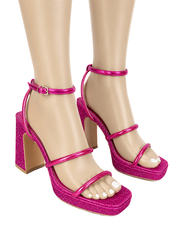 Pink Glitter Block Heels